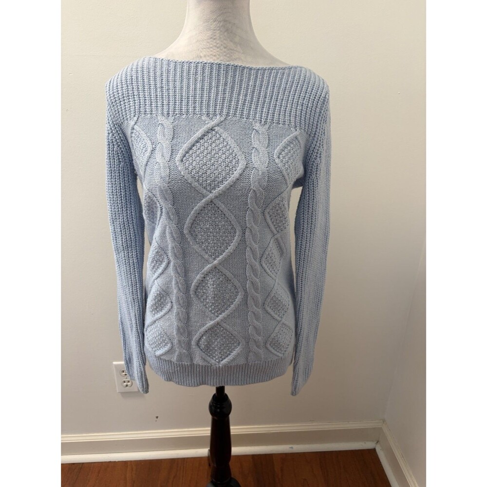 Nautica Women's Sweater S Blue Long Sleeves Cotton Knit Size Pullover Logo
